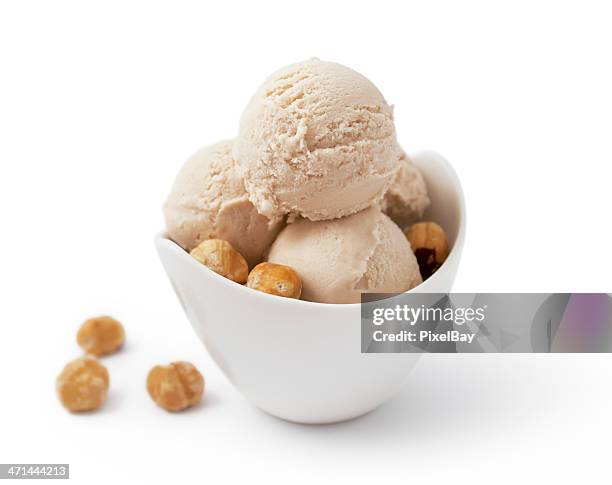 ice cream - hazelnut - ice cream scoop stock pictures, royalty-free photos & images