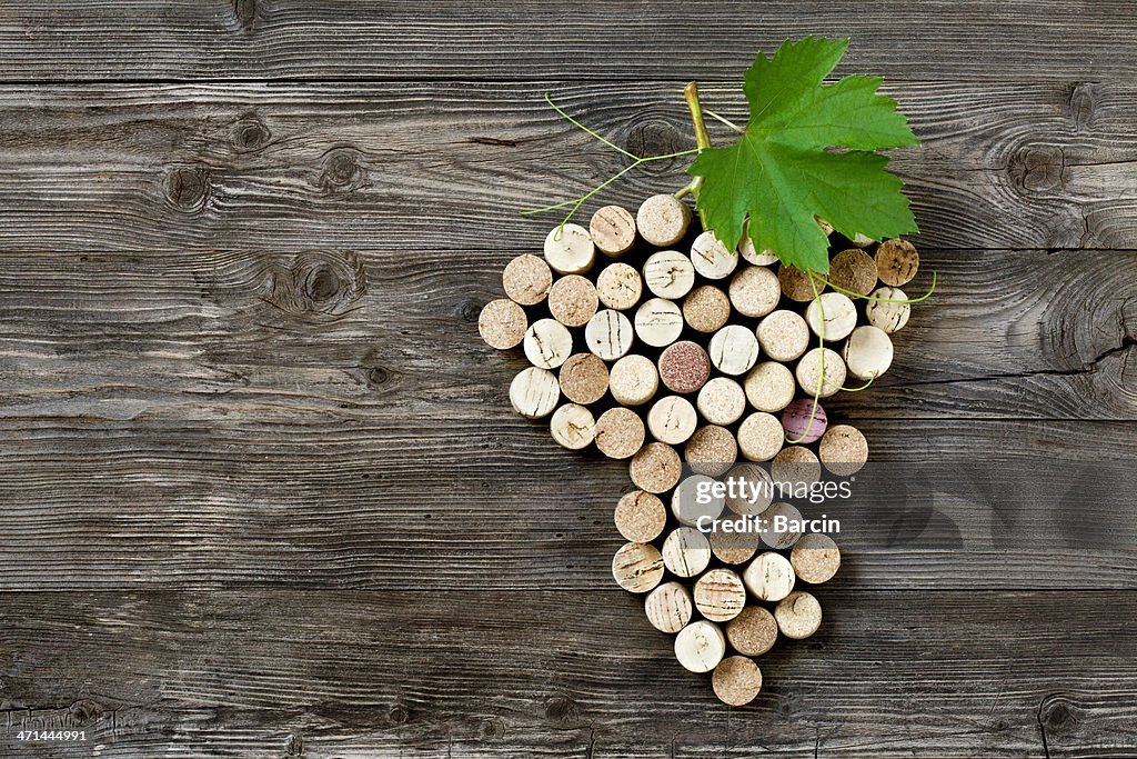 Bunch of grapes shape made with corks