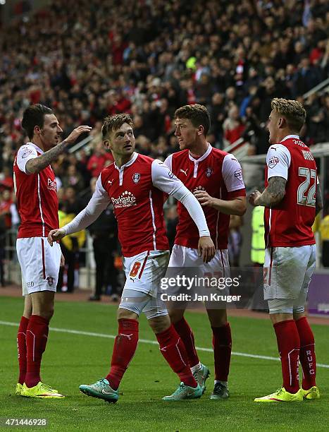 Lee Frecklington of Rotherham celebrates his goal with team mates Matt Derbyshire during the Sky Bet Championship match between Rotherham United and...