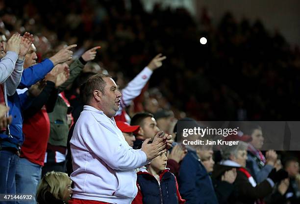 Rotherham supporters cheers on their team during the Sky Bet Championship match between Rotherham United and Reading at The New York Stadium on April...