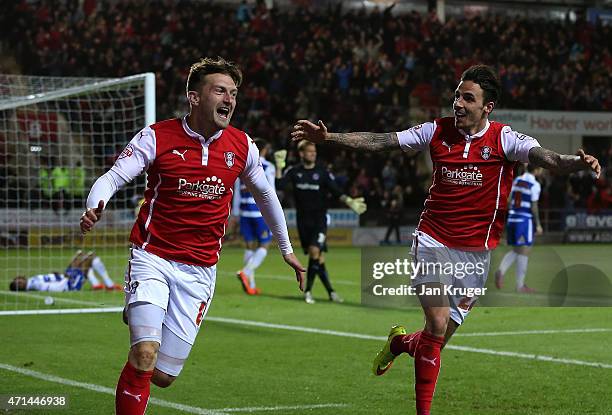 Lee Frecklington of Rotherham celebrates his goal with team mates Matt Derbyshire during the Sky Bet Championship match between Rotherham United and...