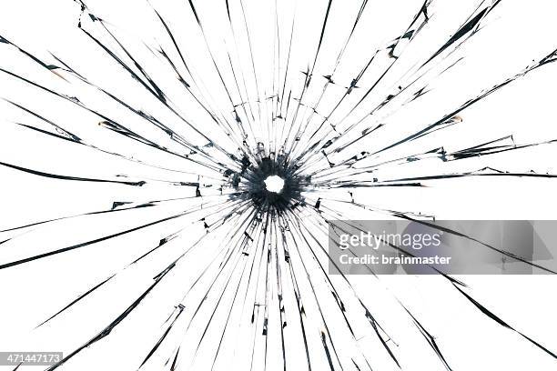 black broken glass - bullet holes stockfoto's en -beelden