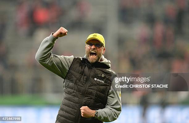 Dortmund's headcoach Juergen Klopp celebrates after the German Cup DFB Pokal semi-final football match FC Bayern Munich v Borussia Dortmund in...