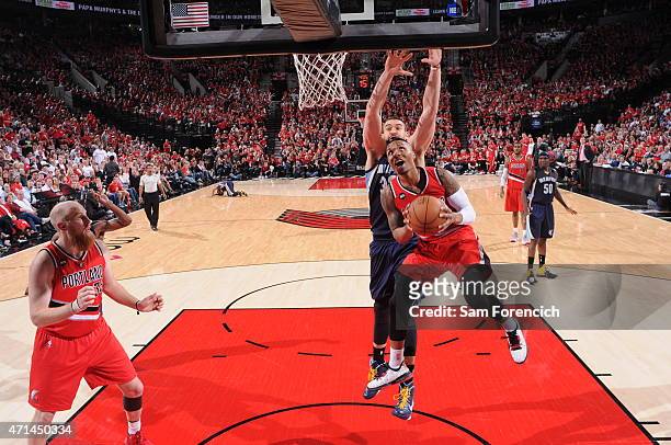 Damian Lillard of the Portland Trail Blazers shoots against the Memphis Grizzlies in Game Three of the Western Conference Quarterfinals during the...