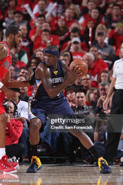 Zach Randolph of the Memphis Grizzlies guards his position against the Portland Trail Blazers in Game Three of the Western Conference Quarterfinals...