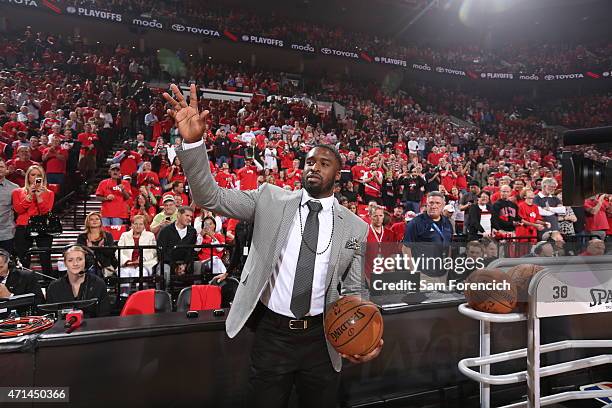 Wesley Matthews of the Portland Trail Blazers stands on the court during a game against the Memphis Grizzlies in Game Three of the Western Conference...