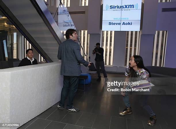 SiriusXM host Kid Kelly and Steve Aoki visit at SiriusXM Studios on April 28, 2015 in New York City.