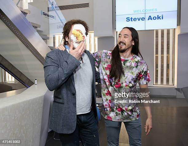 SiriusXM host Kid Kelly and Steve Aoki visit at SiriusXM Studios on April 28, 2015 in New York City.