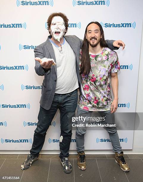 SiriusXM host Kid Kelly and Steve Aoki visit at SiriusXM Studios on April 28, 2015 in New York City.