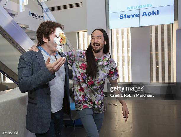 SiriusXM host Kid Kelly and Steve Aoki visit at SiriusXM Studios on April 28, 2015 in New York City.