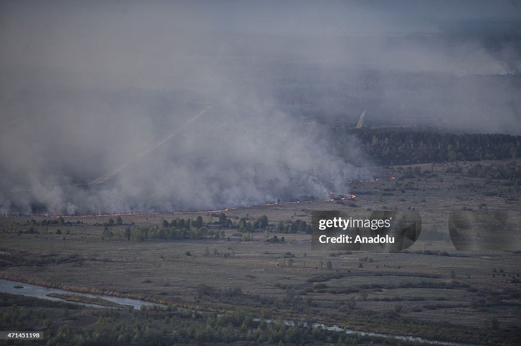 Forest fire at Chernobyl Exclusion Zone in Ukraine