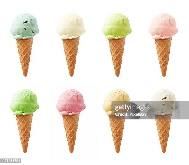 ice cream - eight flavors - ice cream cone stock pictures, royalty-free photos & images