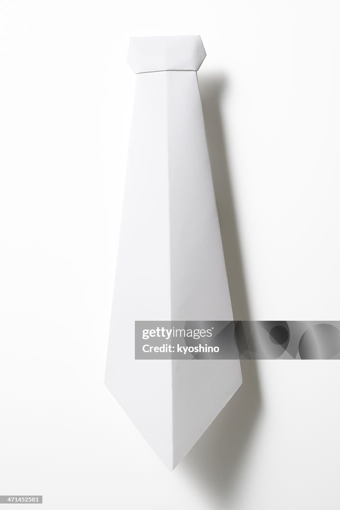 Isolated shot of blank origami necktie on white background