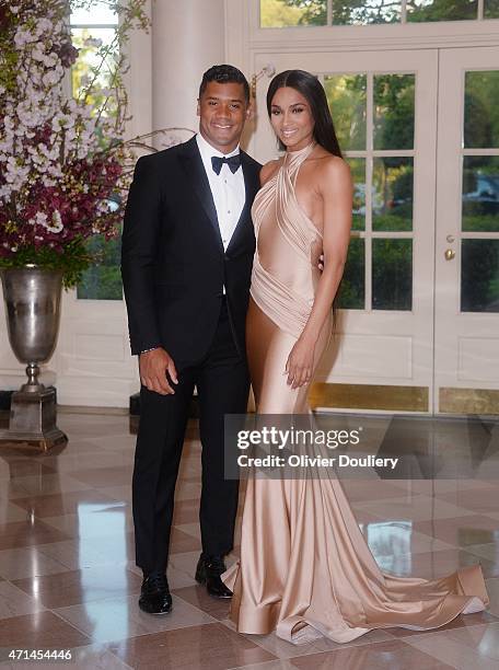 Russell Wilson from the Seattle Seahawks and Ciara Harris arrive for the State dinner in honor of Japanese Prime Minister Shinzo Abe And Akie Abe...