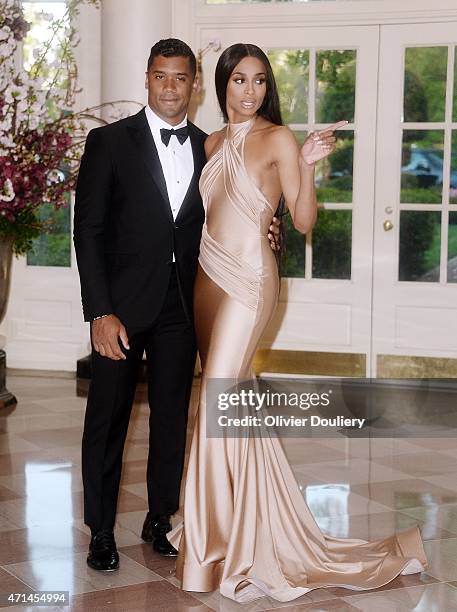 Russell Wilson from the Seattle Seahawks and Ciara Harris arrive for the State dinner in honor of Japanese Prime Minister Shinzo Abe And Akie Abe...