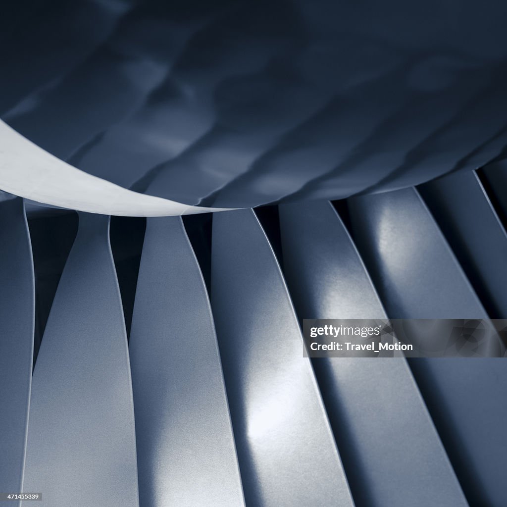 Close-up aircraft jet engine turbine