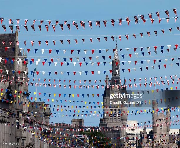 bunting on union street, aberdeen - aberdeen scotland stock pictures, royalty-free photos & images