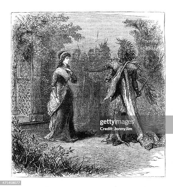 european lady meeting native martha's vineyard usa from 1880 journal - martha's vineyard stock illustrations