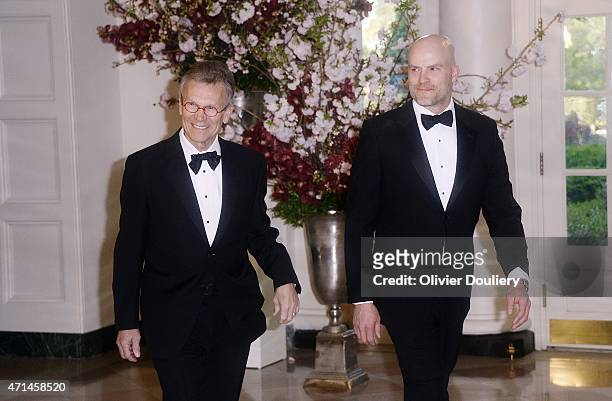 Tom Daschle, Former U.S. Senate Majority Leader and Nathan Daschle arrive for the state dinner in honor of Japanese Prime Minister Shinzo Abe and...
