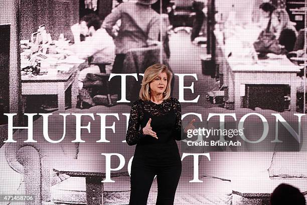 Co-founder and editor-in-chief of The Huffington Post Arianna Huffington speaks on stage during the AOL 2015 Newfront on April 28, 2015 in New York...