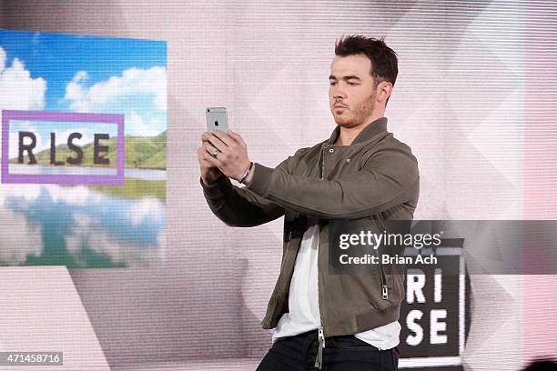 Musician Kevin Jonas of the Jonas Brothers appears on stage during the AOL 2015 Newfront on April 28, 2015 in New York City.