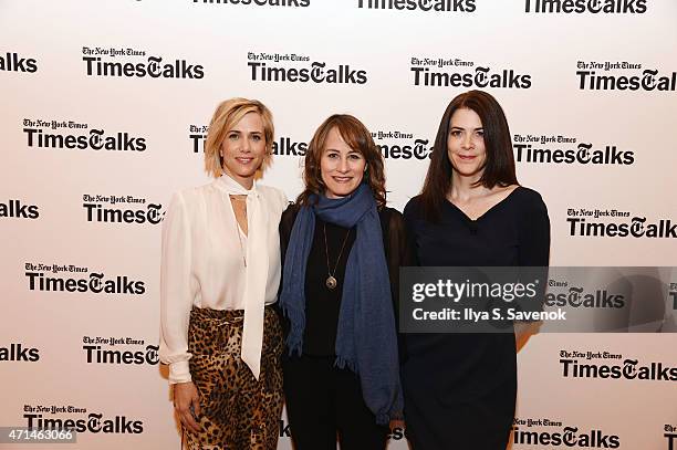 Kristen Wiig, Shira Piven and Cara Buckley attend TimesTalks Presents an Evening With Kristen Wiig and Shira Piven at Times Center on April 28, 2015...