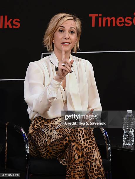 Kristen Wiig speaks during TimesTalks Presents an Evening With Kristen Wiig and Shira Piven at Times Center on April 28, 2015 in New York City.