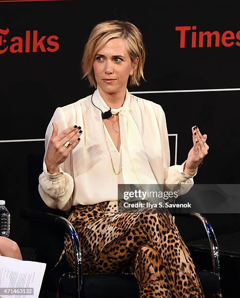 Kristen Wiig speaks during TimesTalks Presents an Evening With Kristen Wiig and Shira Piven at Times Center on April 28, 2015 in New York City.
