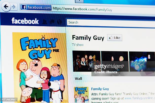 facebook page of family guy on rgb laptop monitor - family guy television show bildbanksfoton och bilder