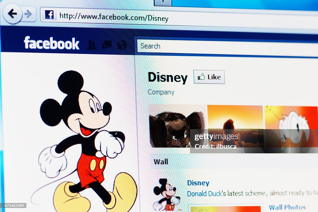 Facebook page of Disney on RGB laptop monitor