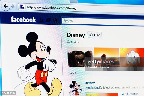 facebook page of disney on rgb laptop monitor - social media profile stock pictures, royalty-free photos & images