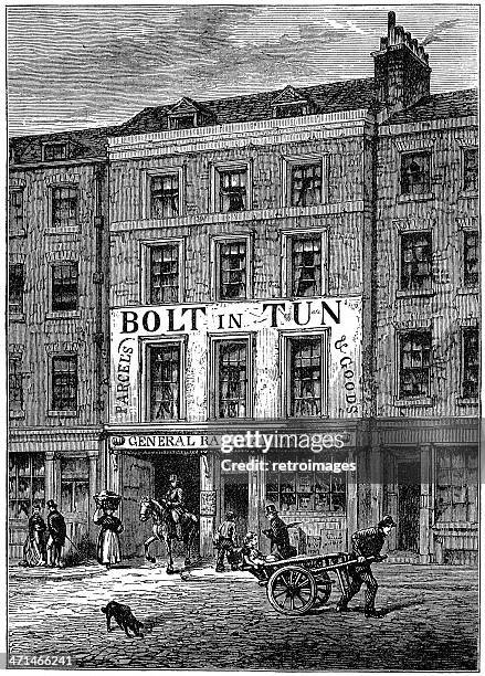 ilustrações, clipart, desenhos animados e ícones de "bolt-in-tun" coaching inn, londres em 1859 (ilustração) - 1850 1859