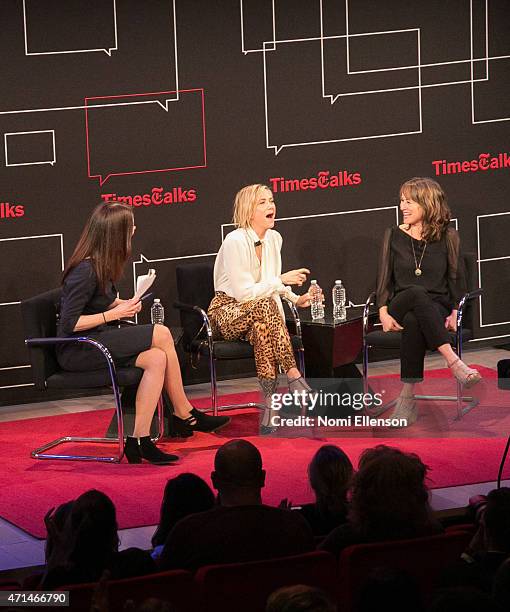 Cara Buckley, Kristen Wiig and Shira Piven attend TimesTalks Presents An Evening With Kristen Wiig And Shira Piven at Times Center on April 28, 2015...