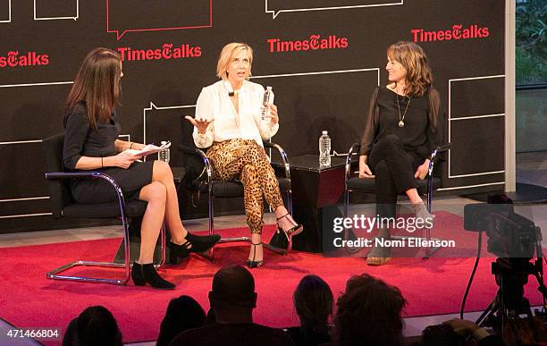 Cara Buckley, Kristen Wiig and Shira Piven attend TimesTalks Presents An Evening With Kristen Wiig And Shira Piven at Times Center on April 28, 2015...