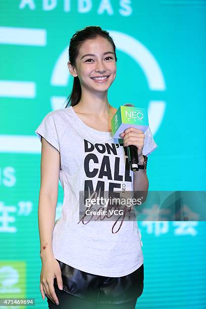 Model and actress Angelababy promotes Adidas's NEO on April 28, 2015 in Shanghai, China.