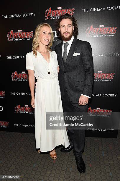 Filmmaker Sam Taylor-Johnson and actor Aaron Taylor-Johnson attend The Cinema Society & Audi screening of Marvel's "Avengers: Age of Ultron" on April...