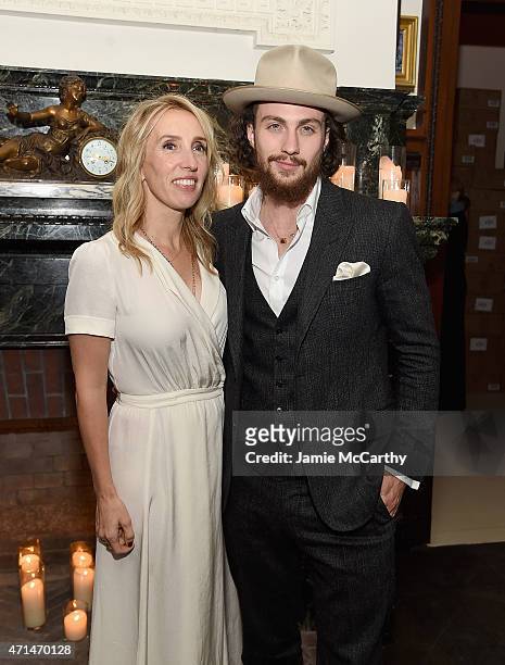 Sam Taylor-Johnson and Aaron Taylor-Johnson attend the The Cinema Society & Audi Host A Screening Of Marvel's "Avengers: Age Of Ultron" after party...