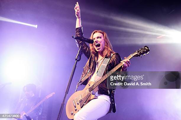 Lzzy Hale of Halestorm performs at Iron City on April 28, 2015 in Birmingham, Alabama.