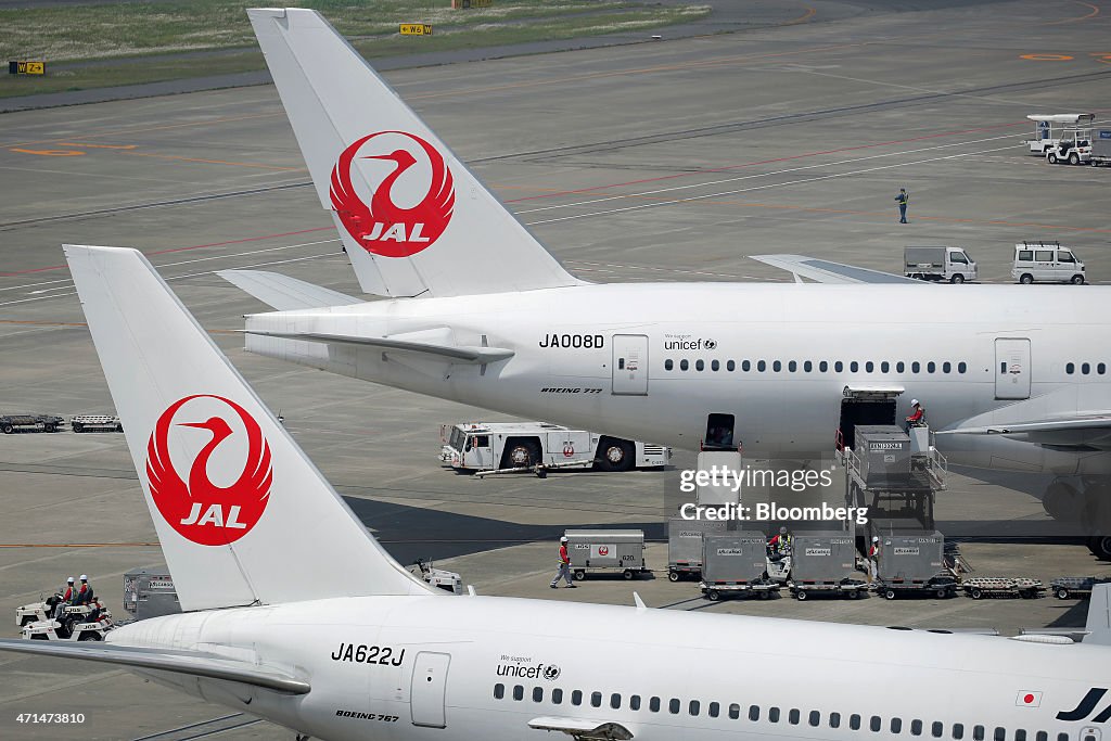 Japan Airlines Co. (JAL) And All Nippon Airways Co. (ANA) Aircraft At Haneda Airport Ahead Of Full-Year Earnings