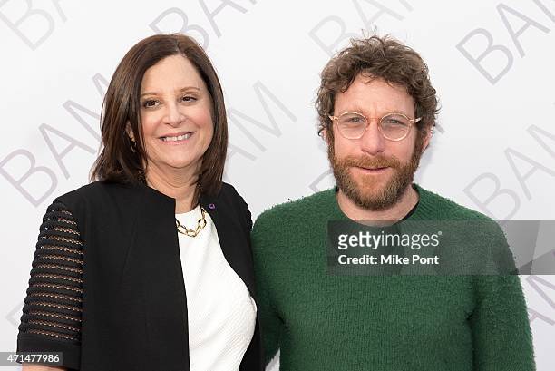President Karen Brooks Hopkins and artist Dustin Yellin attend the 2015 Karen Gala at the Duggal Greenhouse on April 28, 2015 in New York City.