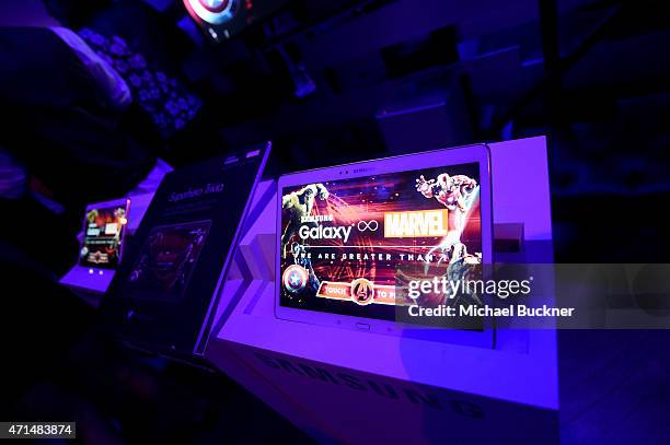 The latest Samsung devices at the Samsung Studio LA Launch Event across from the Grove on April 28, 2015 in Los Angeles, California.