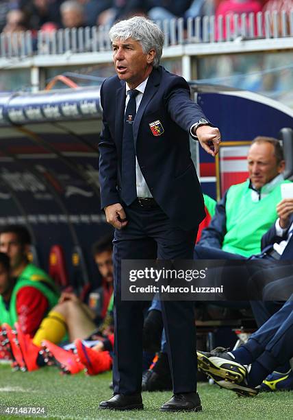 Genoa CFC coach Gian Piero Gasperini issues instructions to his players during the Serie A match between Genoa CFC and AC Cesena at Stadio Luigi...