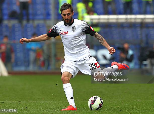 Francesco Renzetti of AC Cesena in action during the Serie A match between Genoa CFC and AC Cesena at Stadio Luigi Ferraris on April 26, 2015 in...