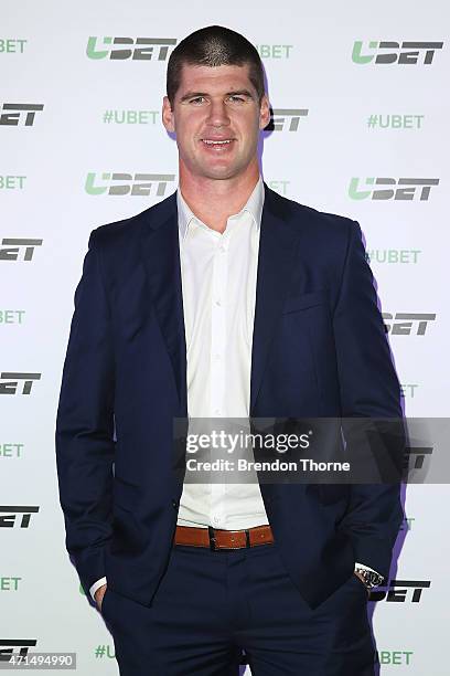 Jonathan Brown arrives for the UBET re-launch at Carriageworks on April 29, 2015 in Sydney, Australia.