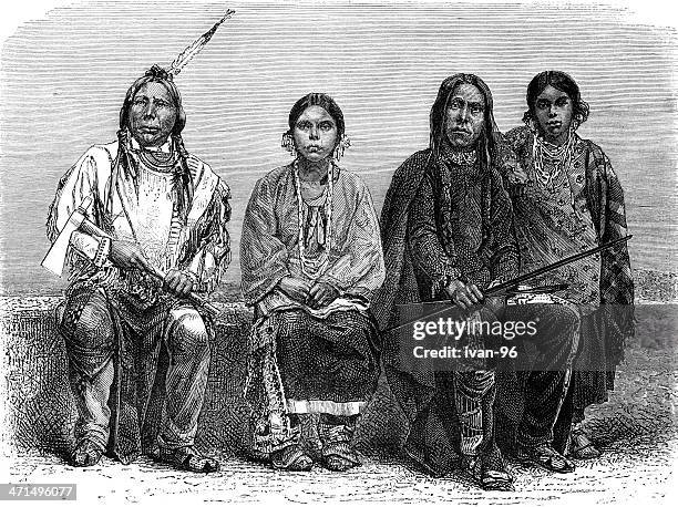 ilustraciones, imágenes clip art, dibujos animados e iconos de stock de sioux hombres y mujeres - indian costume