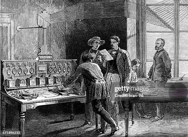 central telegraph - telegraph machine stock illustrations