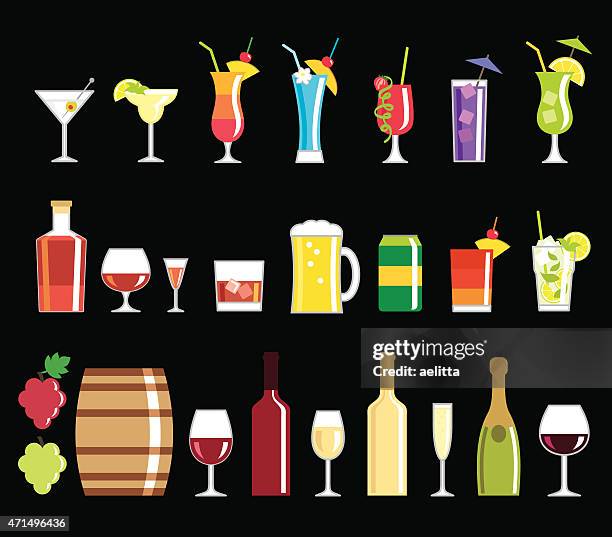 alcohol drink icons - 雞尾酒 含酒精飲品 幅插畫檔、美工圖案、卡通及圖標