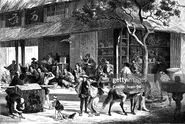 tea house - japan old lady stock illustrations