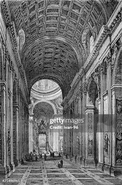 saint-peter basilica interior, rome - baroque ceiling stock illustrations