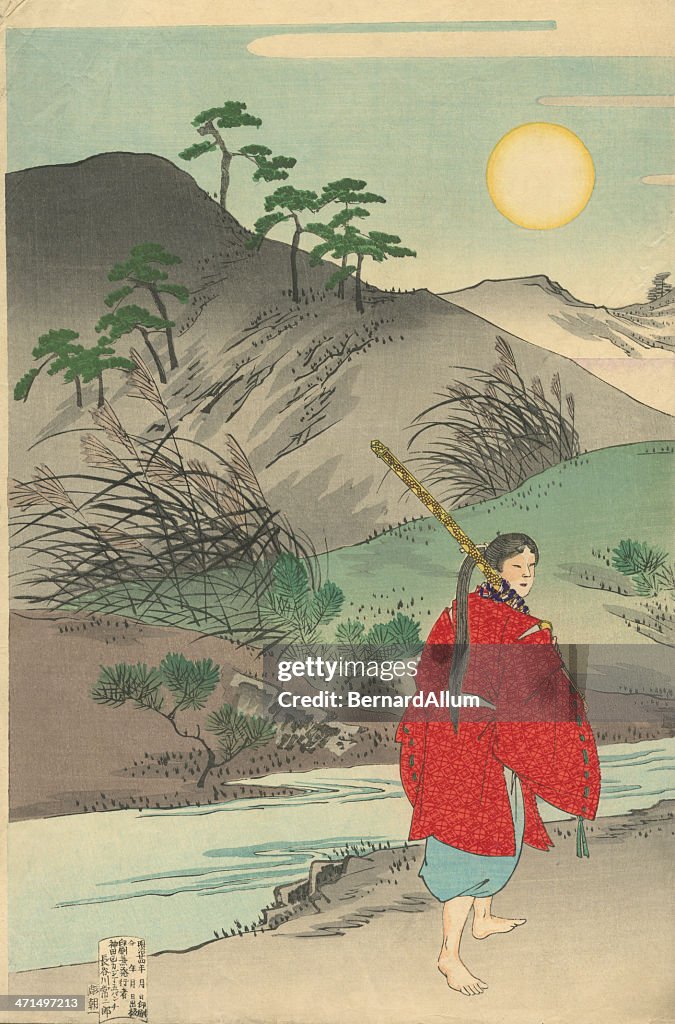 Vintage Japanese Woodblock print of Samuri